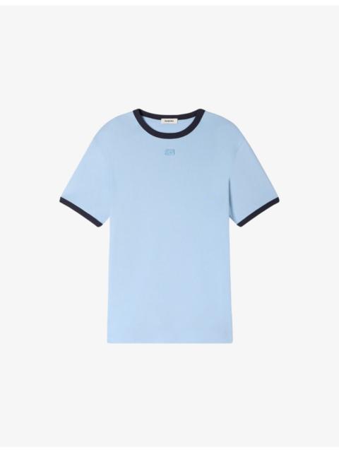 Sandro Branded Contrast-Trim Cotton-Jersey T-Shirt