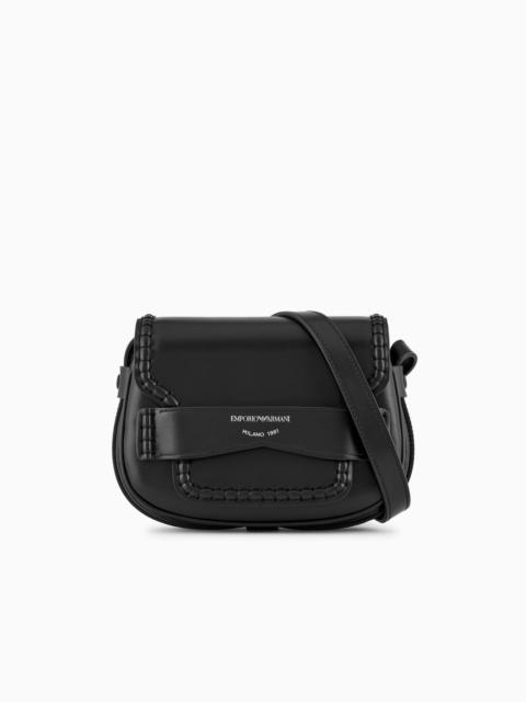 EMPORIO ARMANI Small shoulder bag in leather with flap and logo gusset