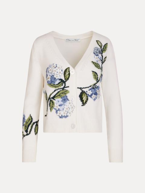 Oscar de la Renta PORCELAIN FLOWER JACQUARD CARDIGAN