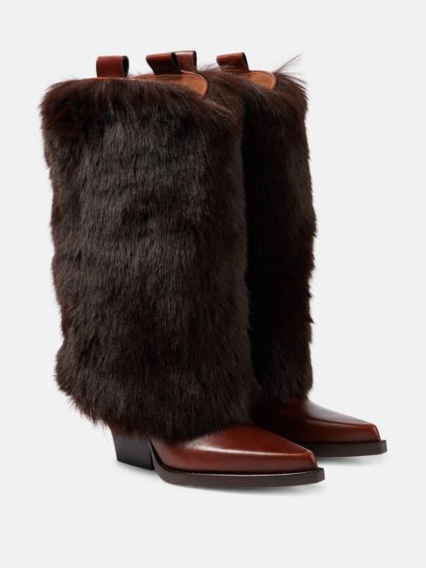 PARIS TEXAS Faux fur and leather knee-high boots