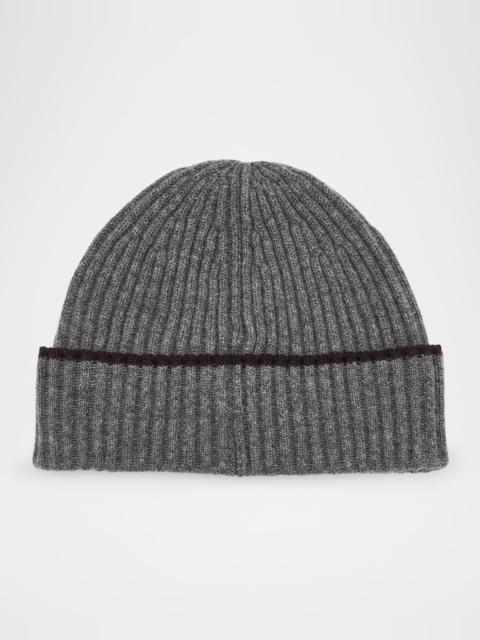 Brunello Cucinelli Men's Tipped Cashmere Rib Beanie Hat