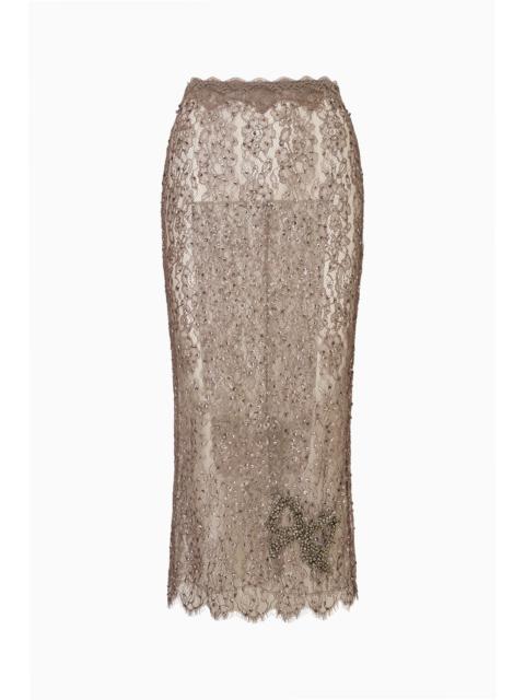LoveShackFancy Kian Metallic Lace Midi Skirt