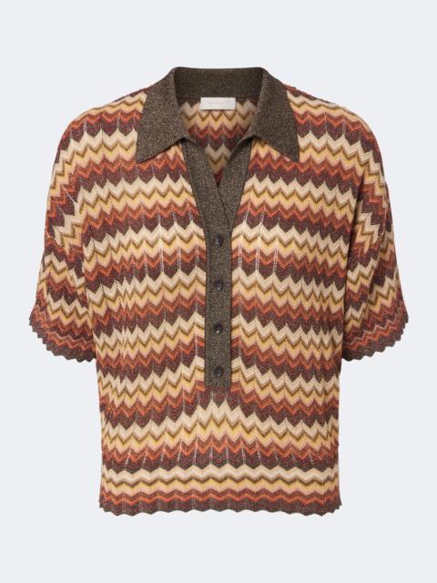 FAITHFULL Raya chevron lamé polo sweater