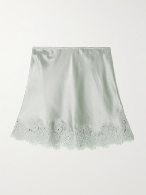 DÔEN Giuliette Lace-trimmed Floral-print Silk-charmeuse Skirt