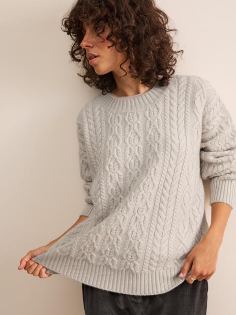 Derek Rose Astrid Cashmere Cable Knit Sweater Mist Gray