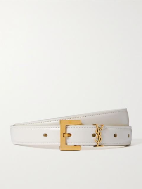 SAINT LAURENT Cassandre leather belt Off-white