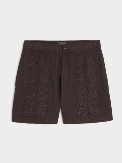 TODD SNYDER 5" Embroidered Linen Beachcomber Short