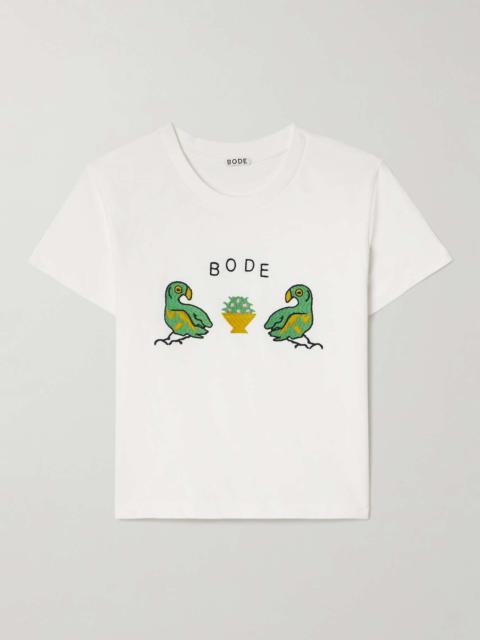 BODE Twin Parakeet embroidered cotton-jersey T-shirt