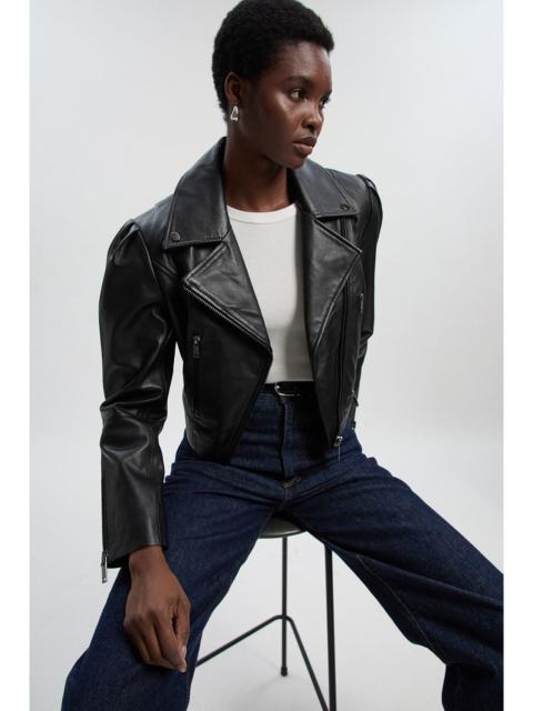 KAREN MILLEN Leather Strong Shoulder Crop Biker Jacket