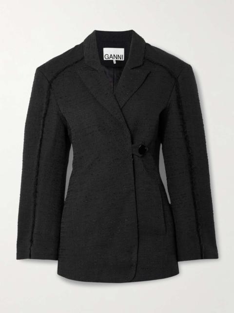 GANNI Frayed cotton-blend bouclé blazer