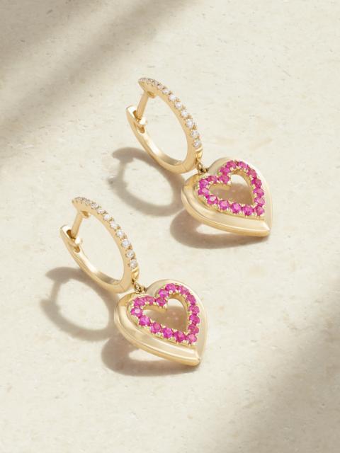 ROXANNE FIRST Heart 14-karat Gold, Sapphire And Diamond Hoop Earrings