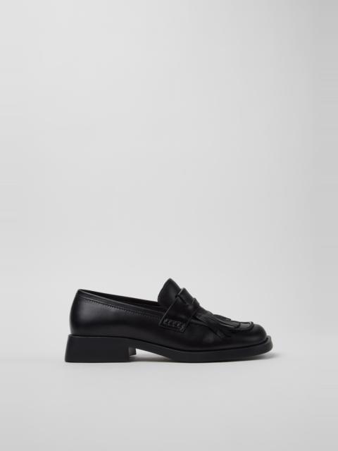 CAMPER Twins Black Leather Moccasins for Women.