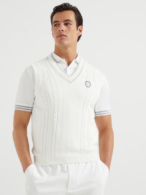 Brunello Cucinelli Cotton cable knit sweater vest with logo
