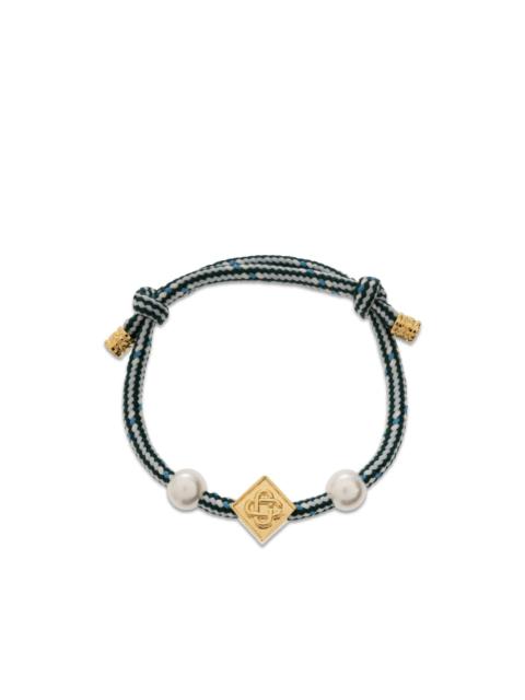 CASABLANCA pearl-embellished logo-plaque bracelet