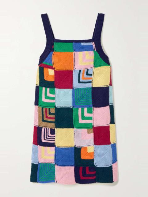 Patchwork crochet-knit mini dress