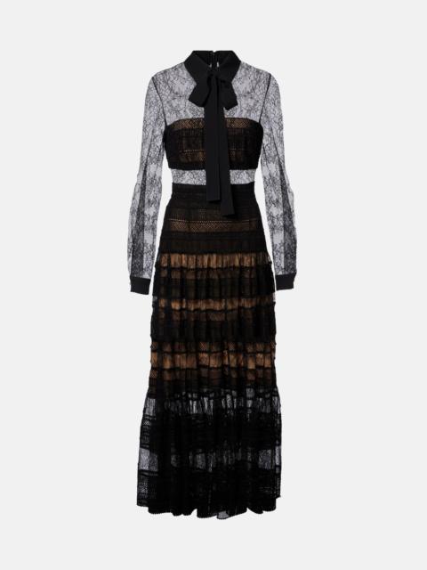ELIE SAAB Lace and macramé midi dress