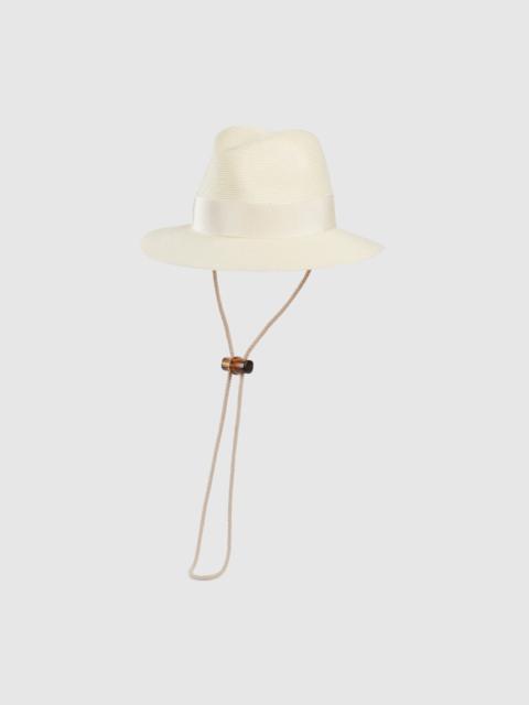 Raffia-effect wide-brimmed hat with bow