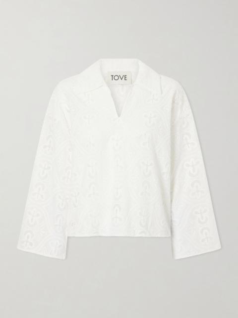 TOVE Leighton floral-embroidered cotton-blend blouse White