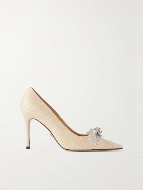 MACH & MACH Double Bow crystal-embellished raffia pumps