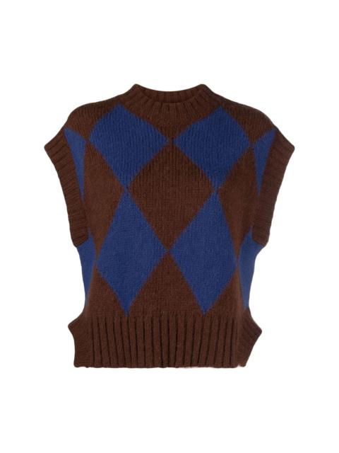 argyle-check knitted vest