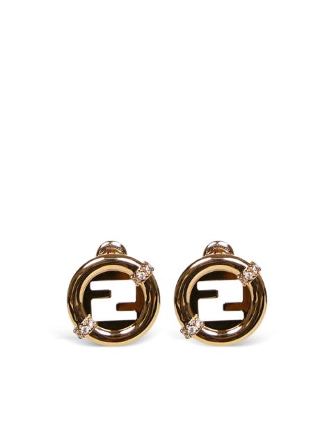 FENDI logo stud crystal earrings