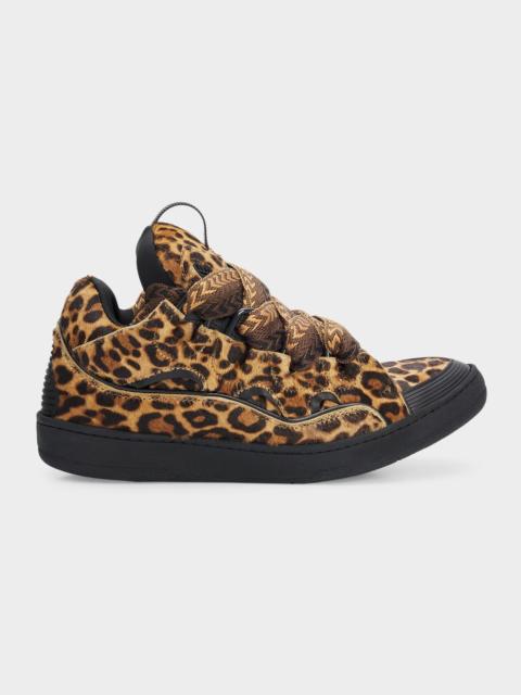 Lanvin Men's Curb Leopard-Printed Pony Leather Sneakers