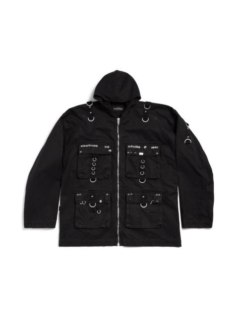 BALENCIAGA Men's Hooded Studded Zip-up Jacket in Black