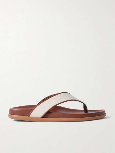 ANCIENT GREEK SANDALS Charys leather-trimmed canvas flip flops Brown