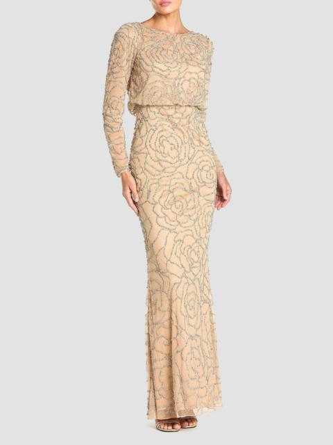 MAC DUGGAL Women's Metallic Floral Gown - Beige Silver