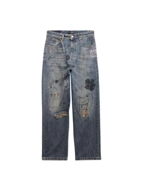 BALENCIAGA Balenciaga Doodle-Print Straight Denim Pants 'Blue' 746986TOW664036