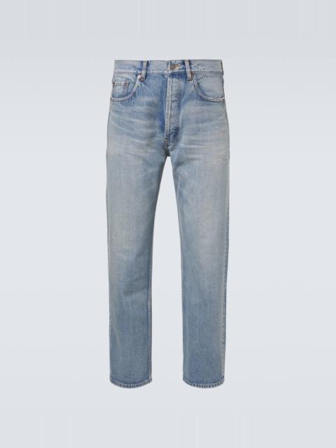 Distressed straight jeans