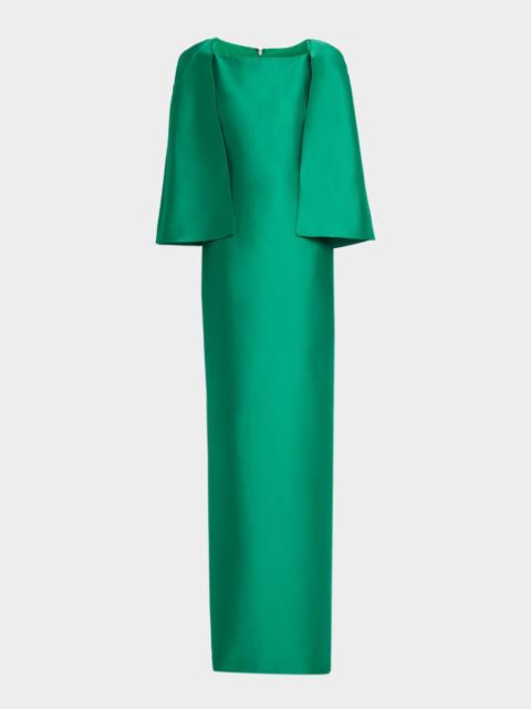 BADGLEY MISCHKA Mikado Cape Column Gown