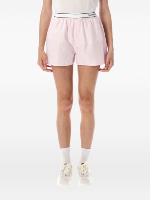 Sporty & Rich Serif Logo Oxford Boxer stripe-pattern shorts
