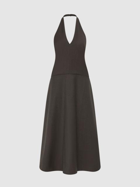 ST. AGNI Wool Halter Plunge Dress - Mulch
