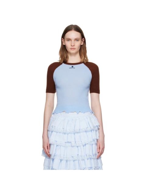 SHUSHU/TONG Blue & Brown Color-Block Raw-Edge Short-Sleeve Knit Top