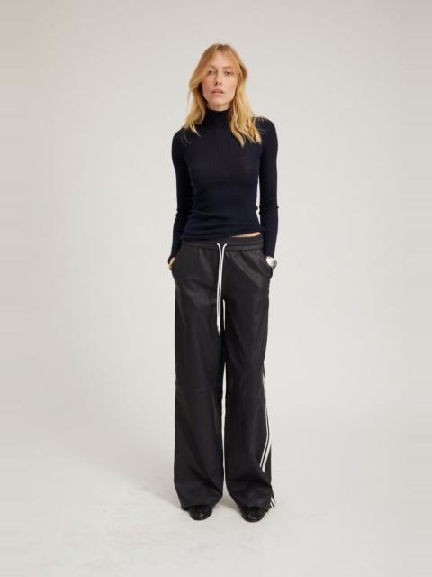 SPRWMN NAVY LEATHER BAGGY ATHLETIC PANTS