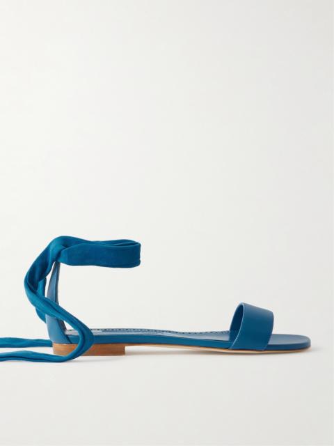 Manolo Blahnik Chastanaflat Lace-up Suede And Leather Sandals