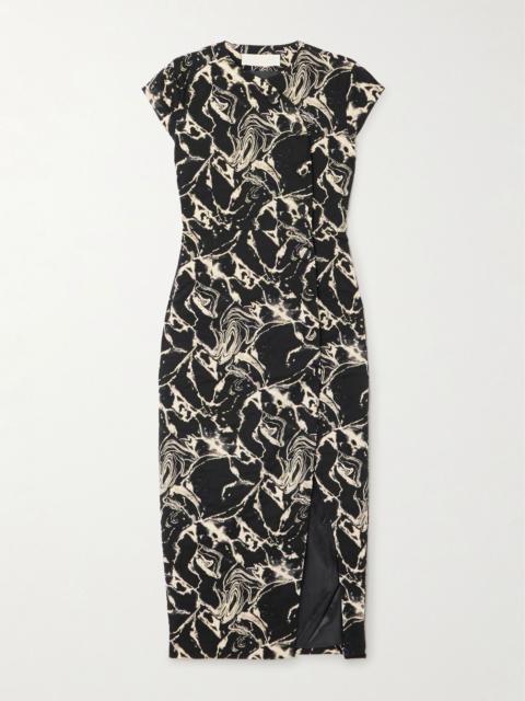 DESTREE Dorothea Marble metallic cotton-blend jacquard midi wrap dress Black