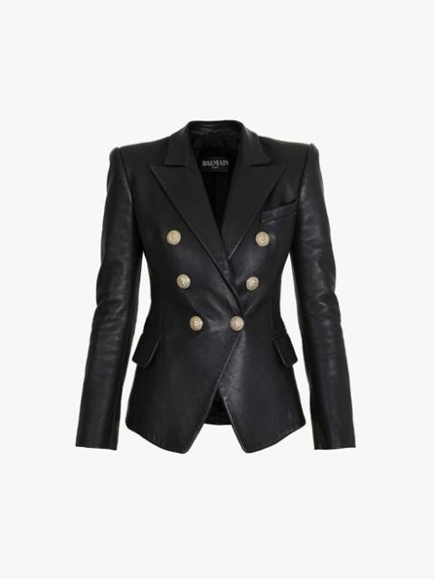 Balmain Black double-breasted leather blazer