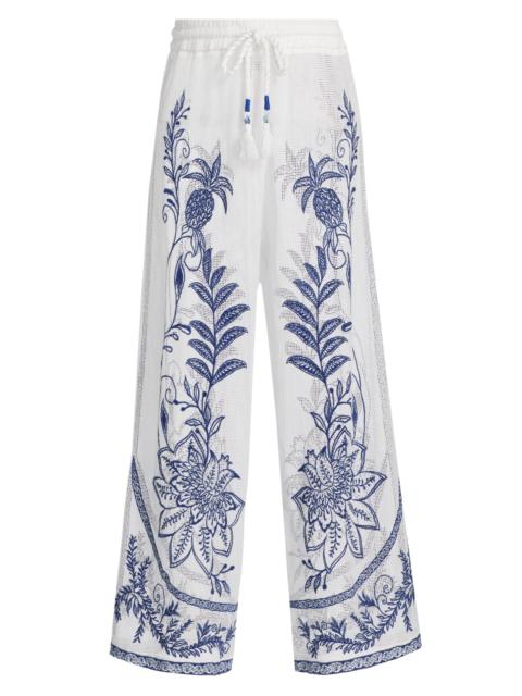 FARM RIO Women's Nina Embroidered Drawstring Mesh Pants - Off White