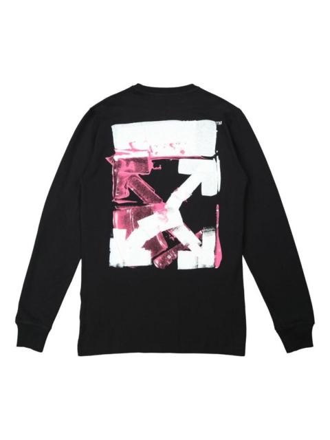 Men's Off-White FW21 Color Painting Arrow Round Neck Pullover Long Sleeves Slim Fit Black T-Shirt OM