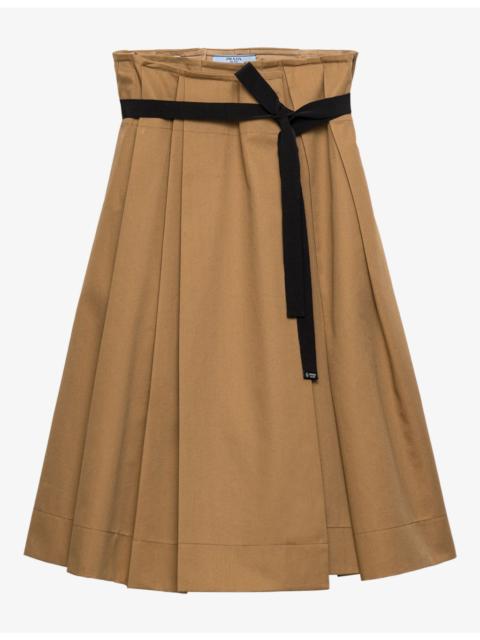 Prada Pleated Belted Gabardine Midi Skirt