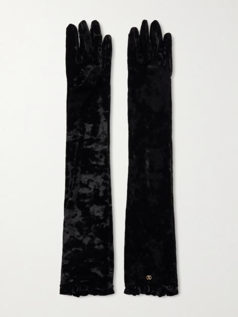 Valentino Vlogo Ruffled Velvet Gloves