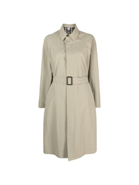 concealed-fastening belted trench coat