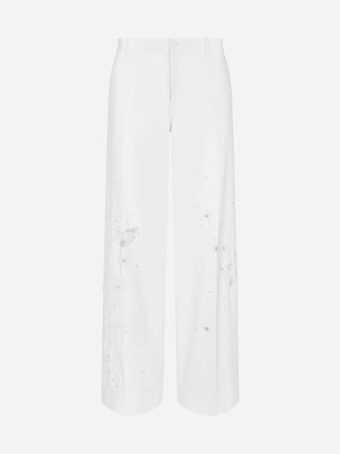 Dolce & Gabbana Stretch cotton pants with embroidery