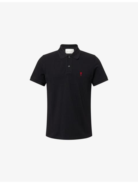 AMI Paris Logo-Embroidered Cotton Polo T-Shirt