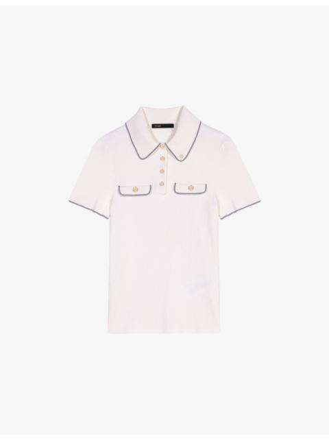 maje Flap-Pocket Ribbed Stretch-Knit Polo Shirt