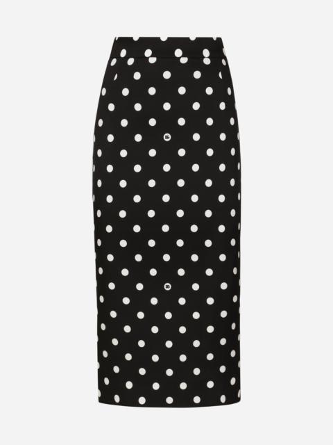 Charmeuse calf-length pencil skirt with polka-dot print