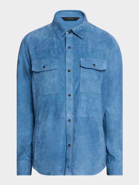 Brioni Men's Suede Snap-Front Western Shirt