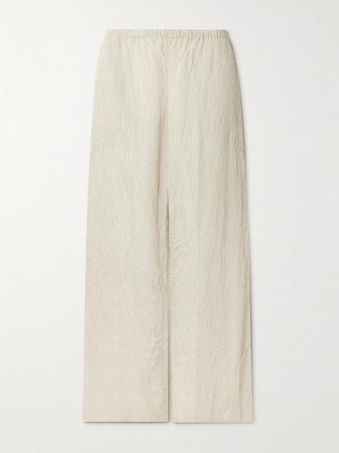 ST. AGNI Crinkled Pinstriped Woven Wide-leg Pants